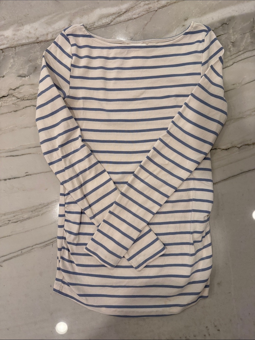 Maternity Striped Boatneck Long Sleeve Top - Blue & Cream